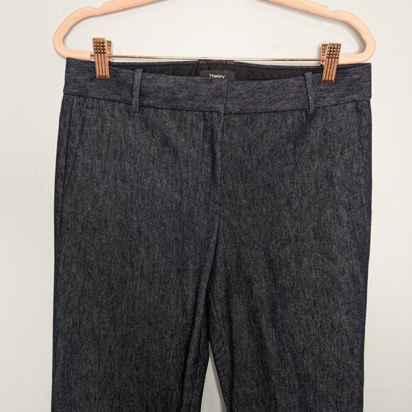 Theory Blue Classic Straight Leg Cropped Denim Trousers Pockets Tailored Design - Picture 5 of 7